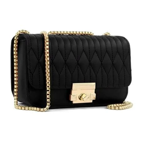 Port&lotus Mini Quilted Purses for Women with Golden Chain Strap Fashion Black Chain Purse PU Leather Shoulder Bag Ladies Clutch Handbags, Women's,