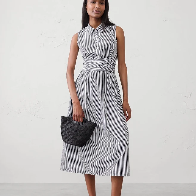 Petite Size Poplin Wrapped Midi Shirtdress