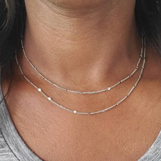 Layered Silver Double Strand Necklace Set