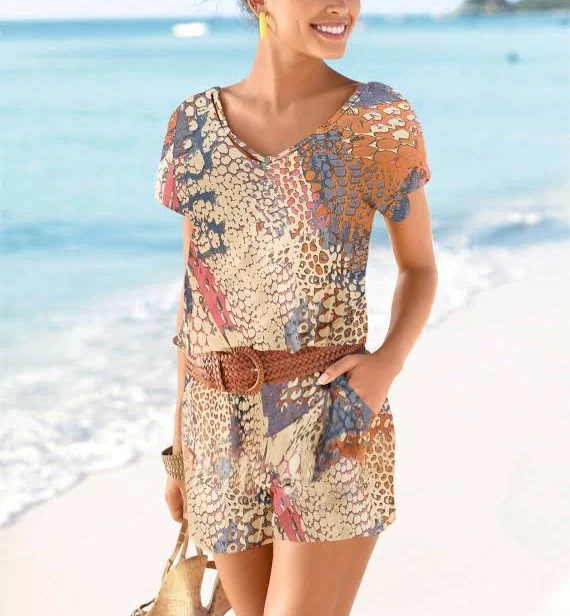 Lascana Women's Abstract Mirage V-Neck Romper