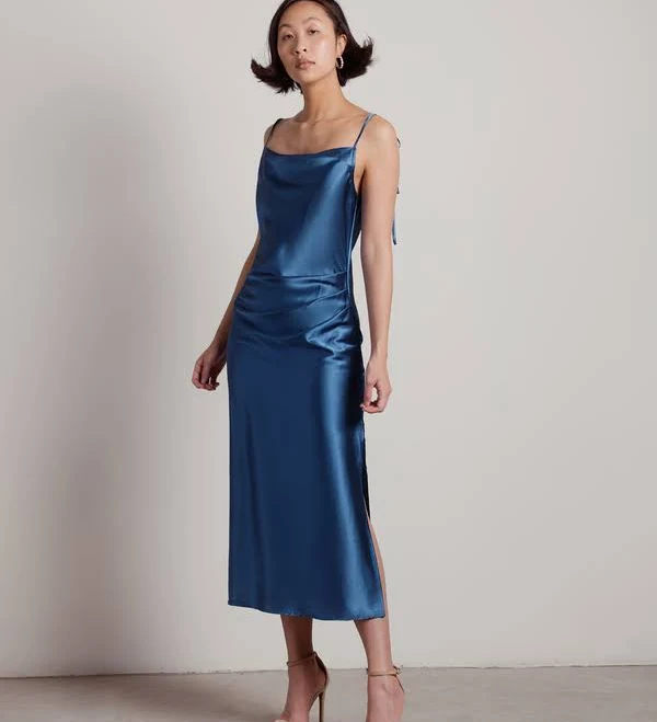 Charm Me Satin Cowl Neck Midi Dress