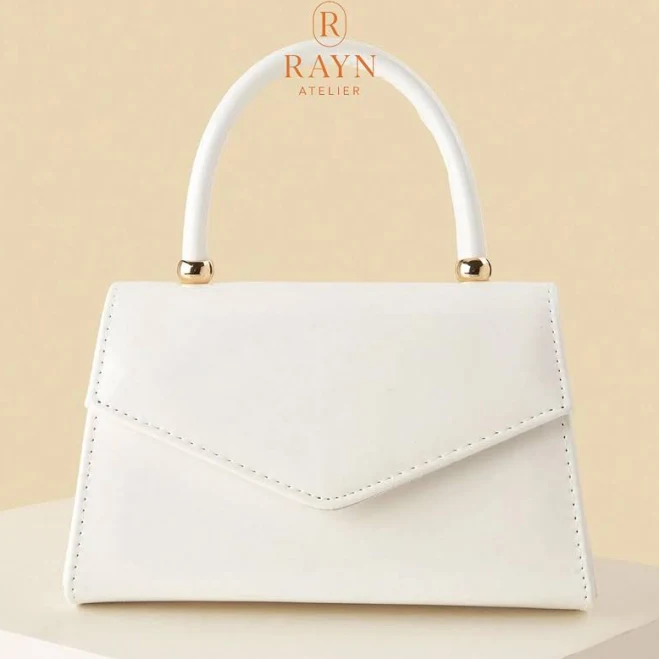 Faux Leather Top Handle Bag with Gold Accents