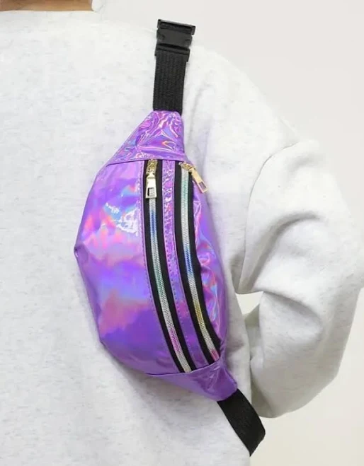 Fanny Pack Belt Bag Holographic Iridescent Purple Crossbody Purse