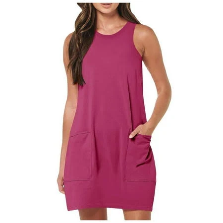 Women's Casual Crew Neck Sleeveless Tank Top with Pockets