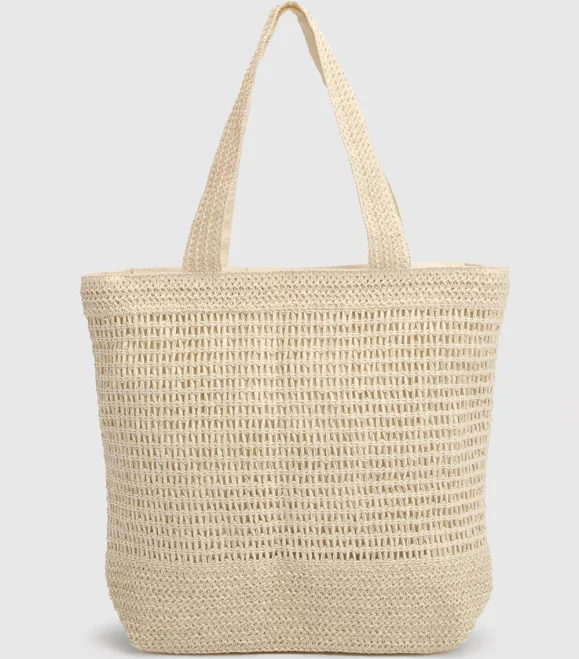 Natural Basic Lined Straw Beach Bag | Boohoo USA