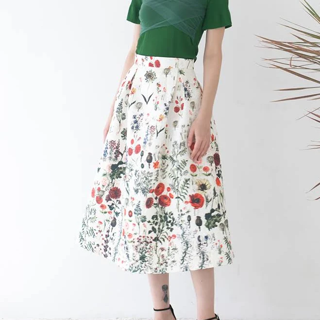 Floral Print Embossed Midi Skirt