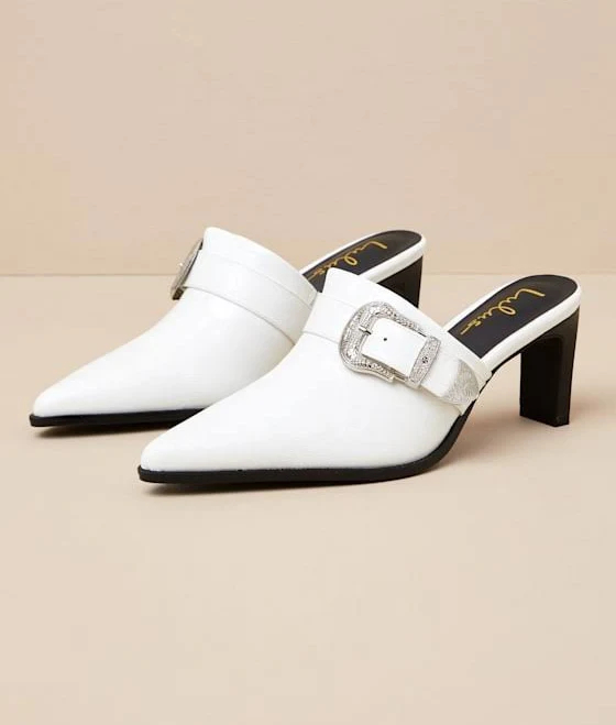 Lulus Pointed-Toe Buckle Mules