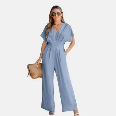Cupshe Women's V-Neck Short Sleeve Straight Leg Jumpsuit