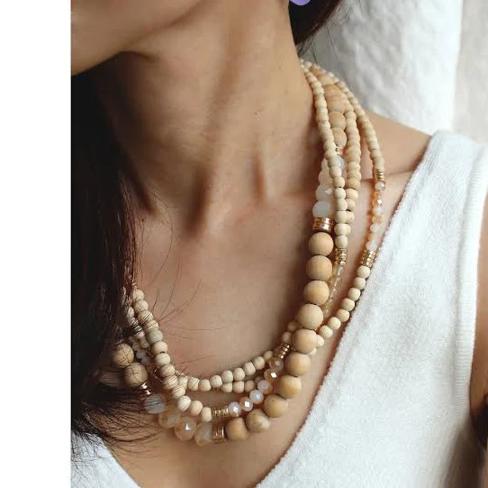 4strand Layering Natural Beads Necklace