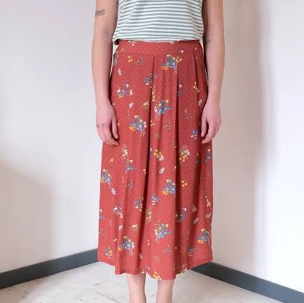 Vintage Viscose Pleated Midi Skirt