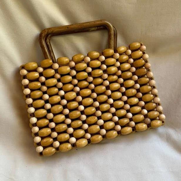 Boho Wood Bead Square Handbag