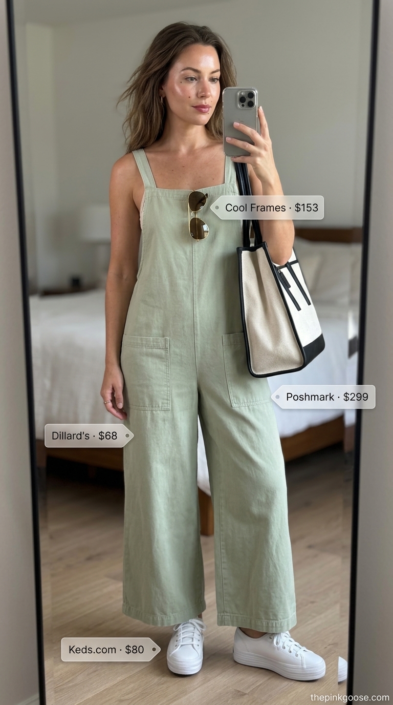 Chic khaki utility linen jumpsuit for airport travel or sightseeing tours in 2026. Adventurous and practical.