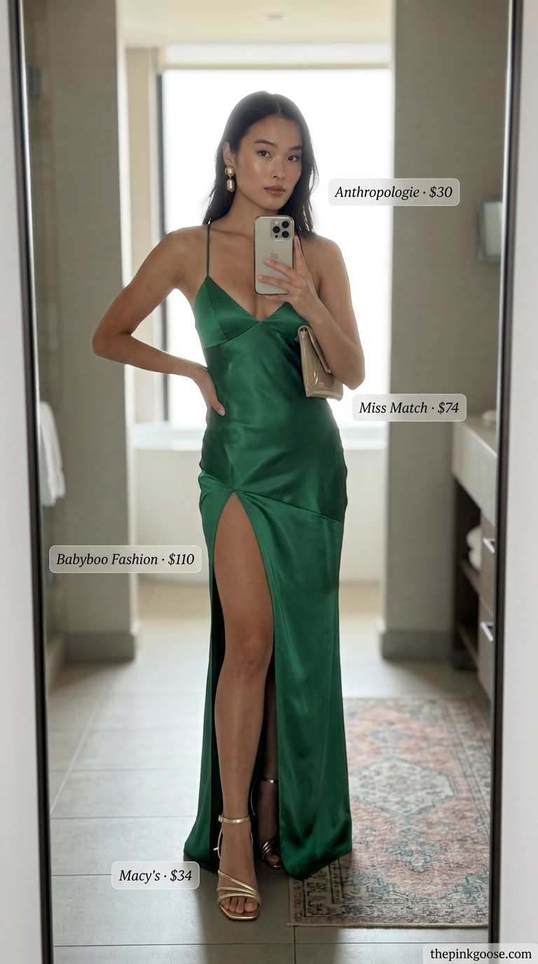 Glamorous emerald green A-line sleeveless dress for women 2026, perfect for resort dinners and cocktail parties.