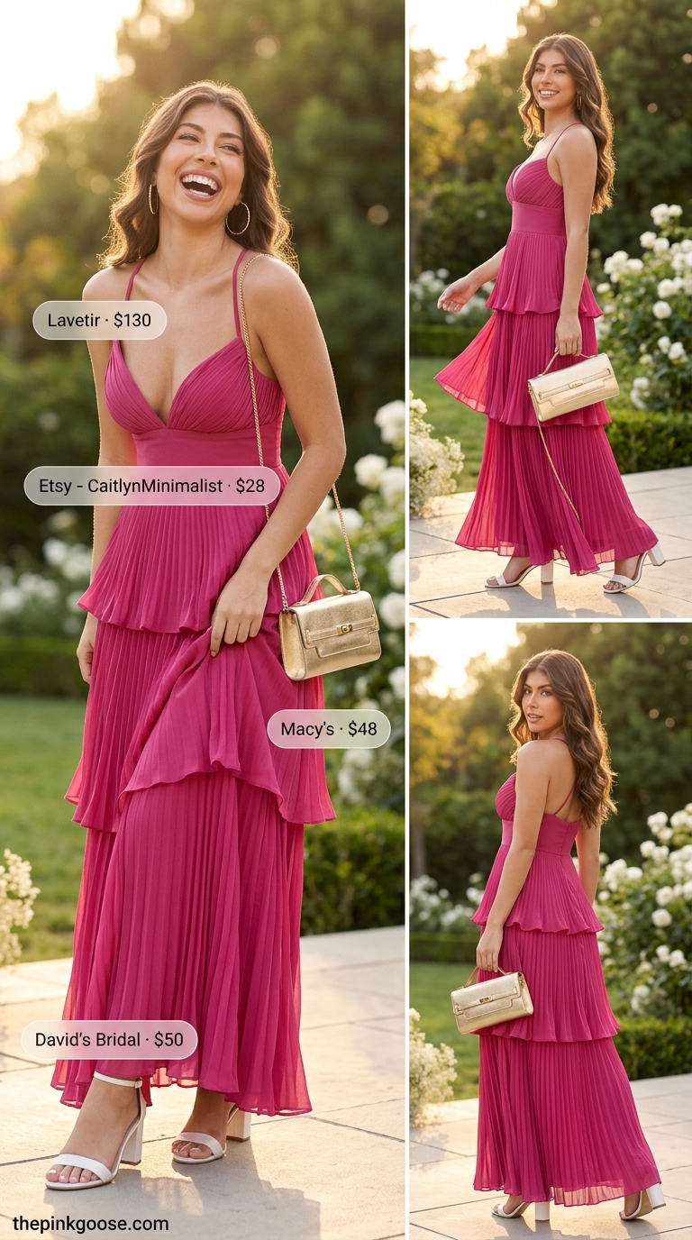 Vibrant fuchsia pink A-line sleeveless dress for women 2026, perfect for summer parties and festive gatherings.