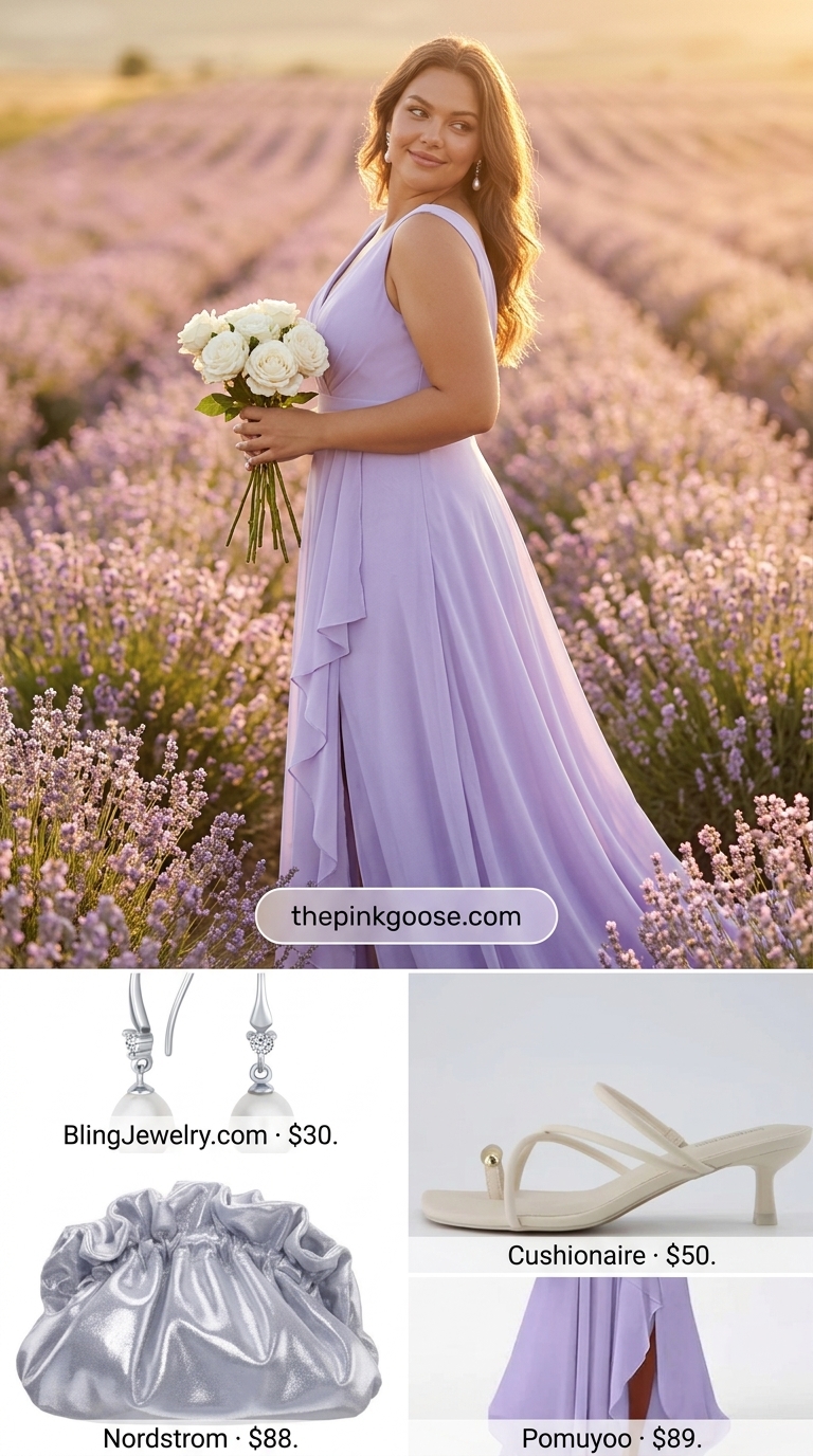 Ethereal lavender A-line sleeveless dress for women 2026, perfect for outdoor weddings or romantic dinners.