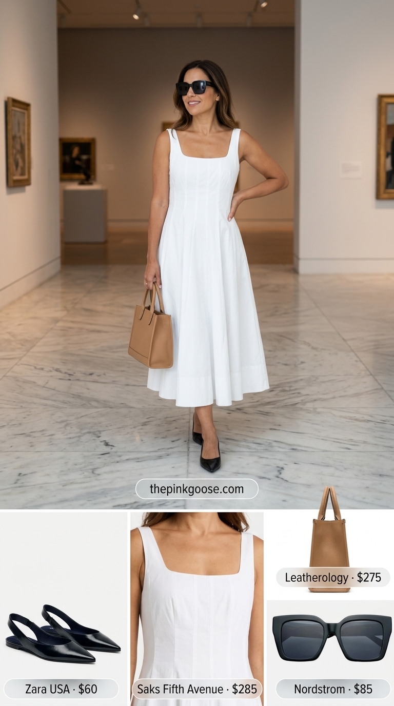 Minimalist white A-line sleeveless dress for women 2026, ideal for art galleries and sophisticated luncheons.