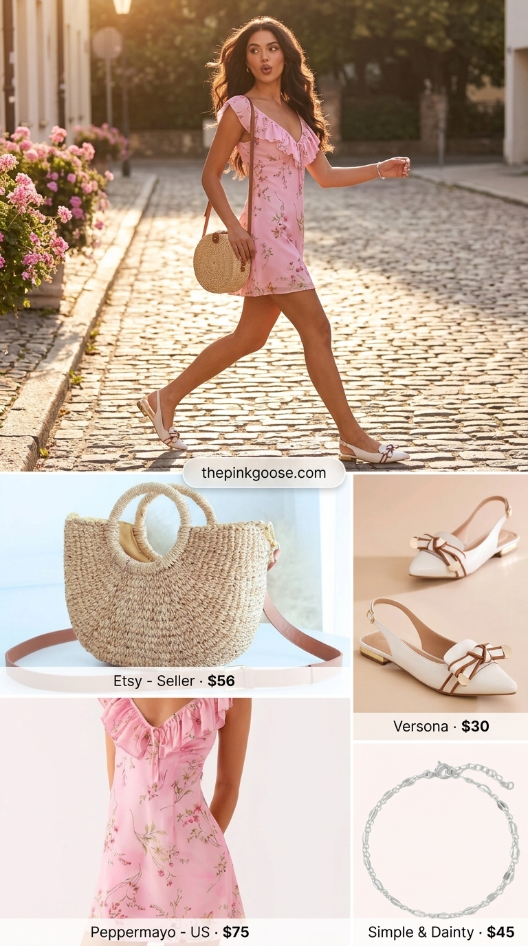 Sweet blush pink floral belted dress for women 2026, perfect for summer picnics and casual dates.