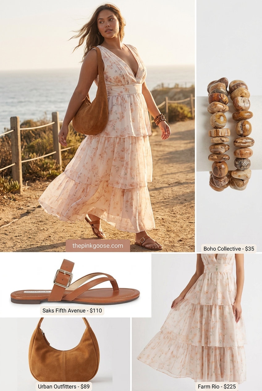 Bohemian dusty rose floral maxi dress for women 2026, perfect for summer days or beach vacations.