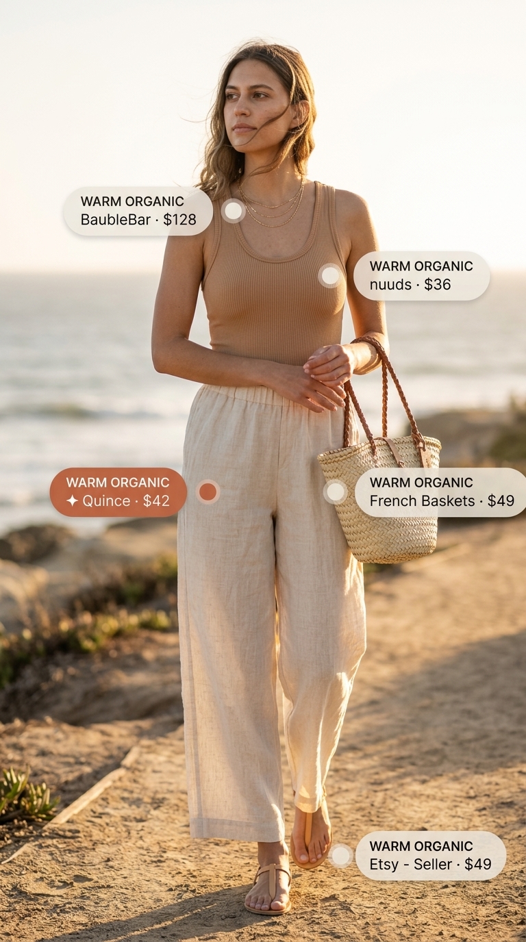 Cream ribbed bodysuit, beige linen pants, and straw crossbody for summer bodysuit outfits for women 2026.