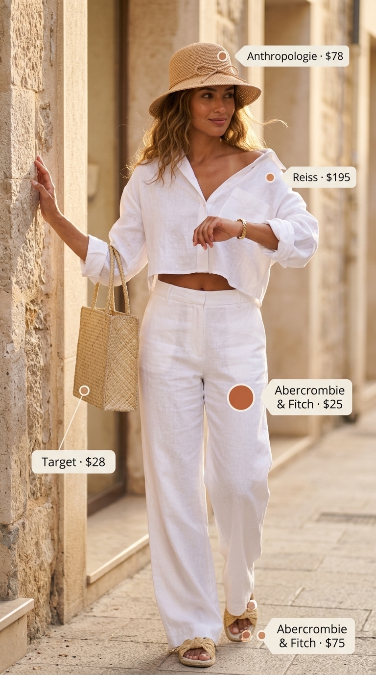 White Linen Crop Top Matching Set Outfits for Women 2026 Crisp white linen crop top matching set outfits for women 2026, ideal for resort vacations and beach clubs.