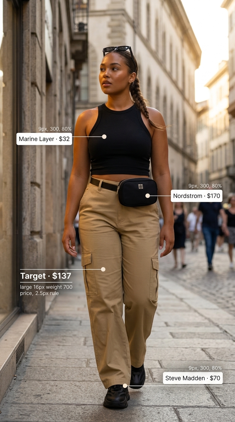 Urban Safari Chic Matching Set 2026 Khaki cargo pants and ribbed crop tank top matching set for women 2026 urban safari outfits.