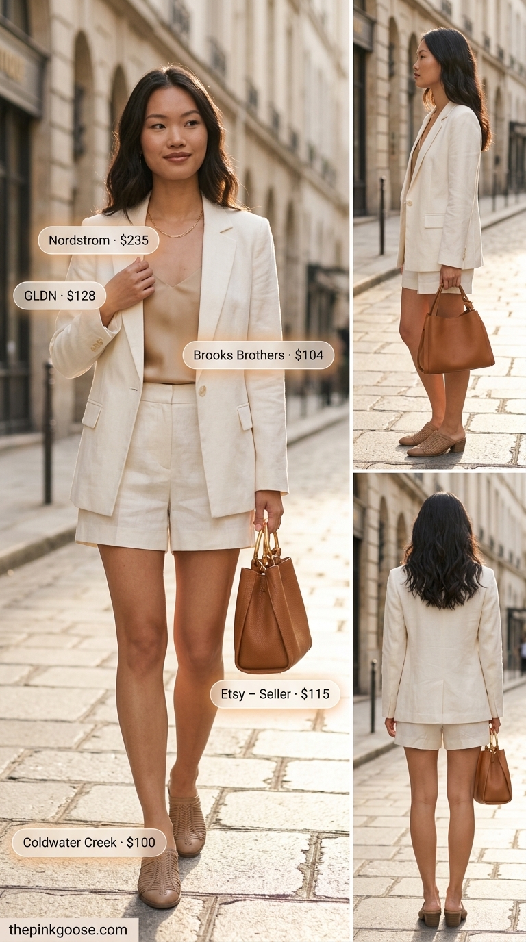 Cream linen matching set co-ord outfits for women 2026 for upscale brunch. Polished look.