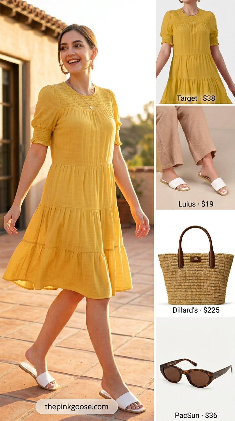 Cheerful yellow sundress for picnic or farmer's market. 2026.