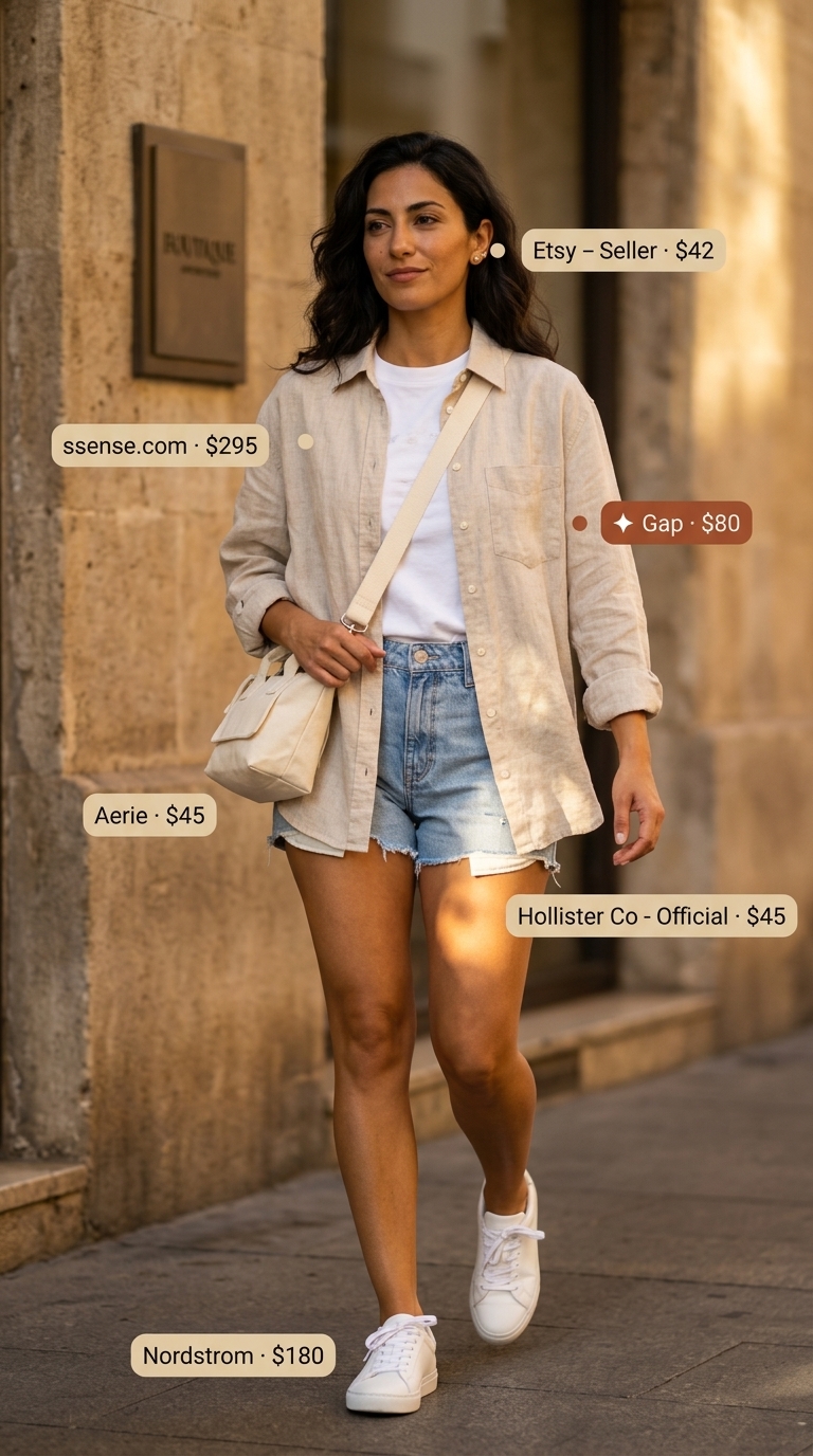 Urban Explorer Chic outfit with white sneakers for summer outfits 2026. Relaxed, cool look for city exploration.