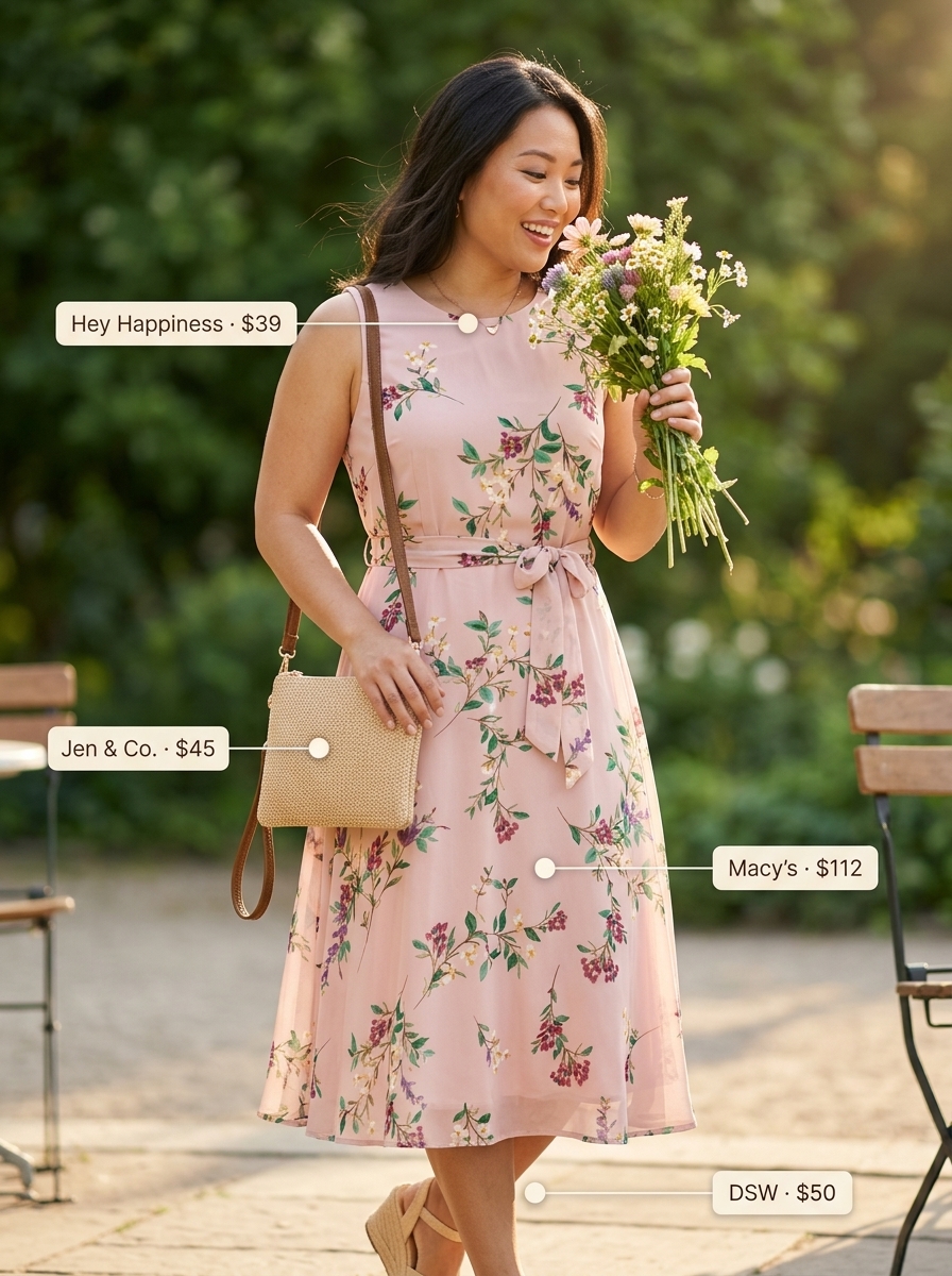 Romantic pastel pink floral shirt dress for women 2026, paired with espadrilles and a straw bag for a summer picnic date.