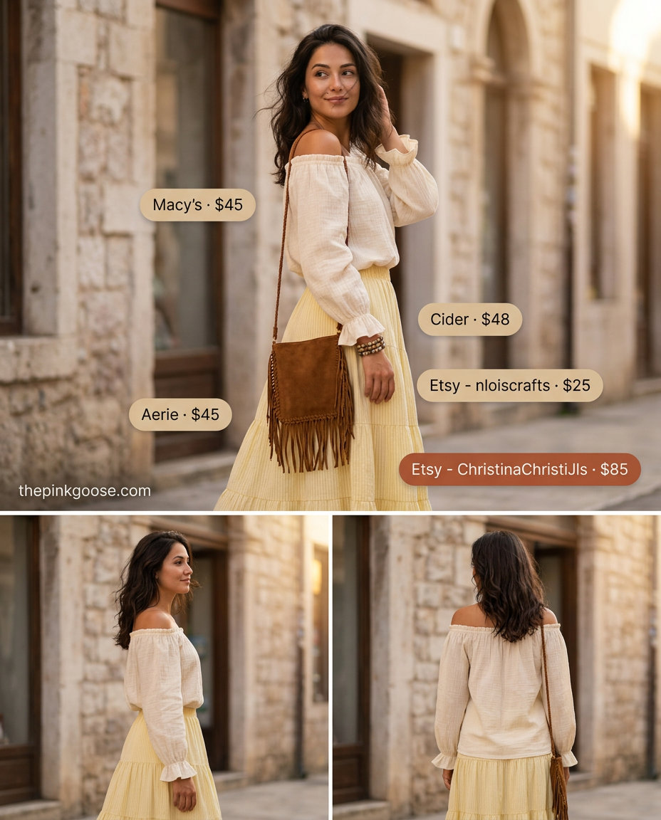 Summer Stripe Outfits for Women 2026: Earthy striped maxi skirt, peasant blouse for festival.