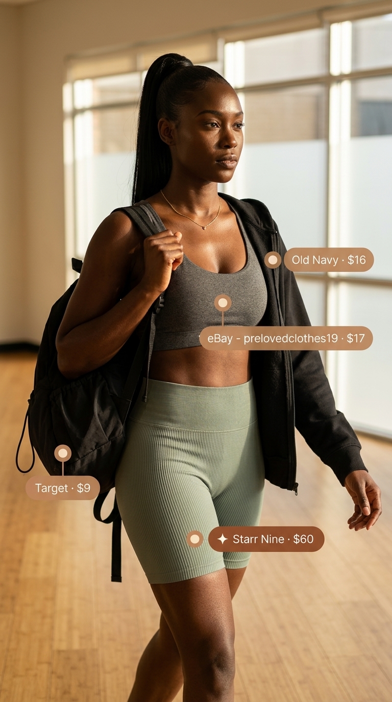 Summer Yoga Activewear for Women 2026: Energetic Flow Sage green biker shorts, charcoal bra, black hoodie for energetic summer yoga activewear for women 2026.