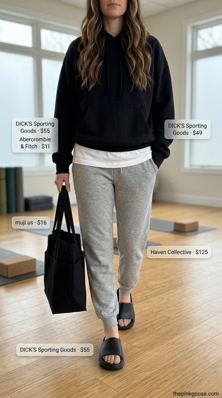 Post-Yoga Outfits 2026 | Women's Activewear Heather grey joggers & white tee for relaxed summer yoga activewear for women 2026.