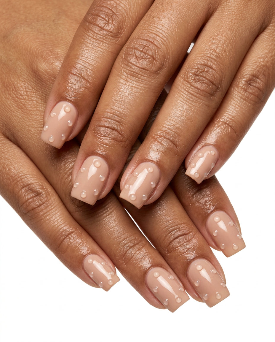 3D Nude Dot Nails 2026: Sophisticated Formal Event Style 3D gel dots on nude square nails for formal events, a sophisticated and textured solid summer nails 2026 look.
