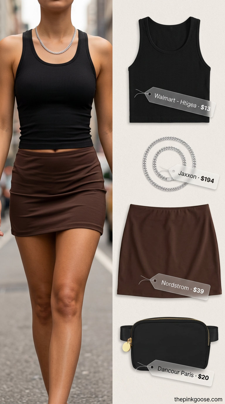 Alternative outfit: Cargo mini skirt with a crop top and sneakers for a streetwear vibe.