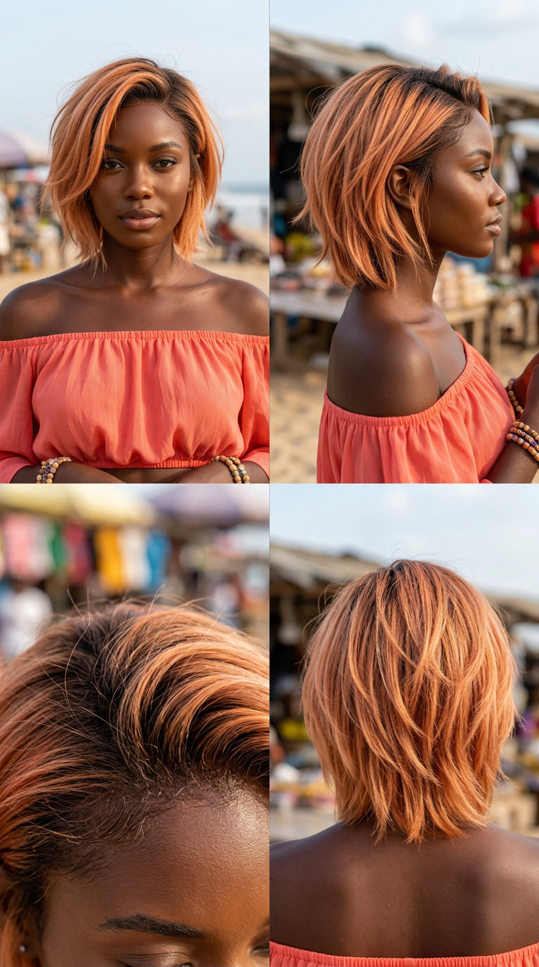 Playful Apricot Crush Crop 2026 short crop haircut with apricot crush, playful piecey texture, and choppy fringe for weekend
