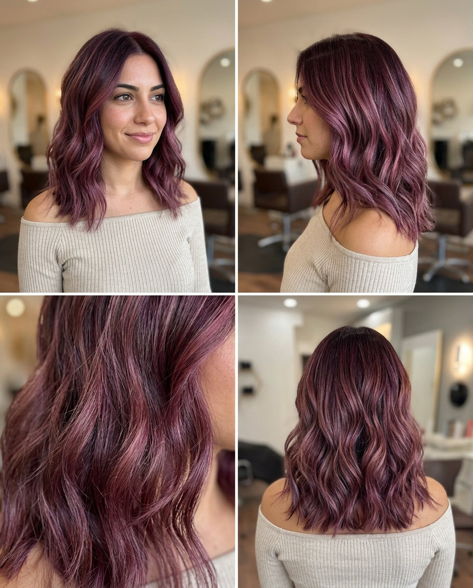Berry Wine Shadow Root Highlights 2026 long berry wine shadow root highlights with ruby red balayage for date night