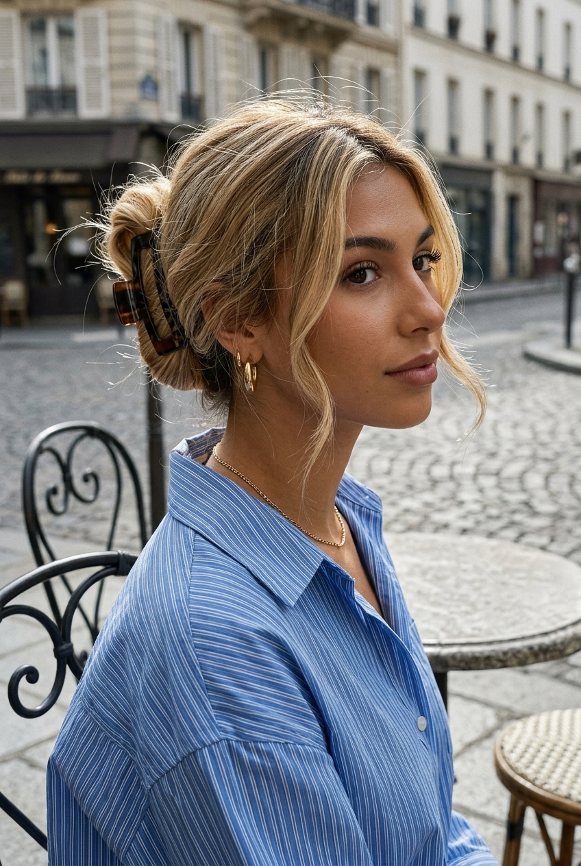 shoulder-length buttercream blonde lob with honey babylights and face-framing for brunch