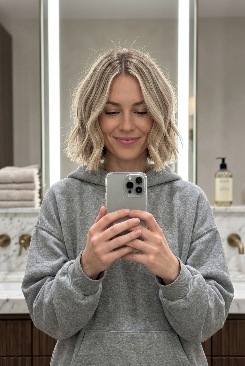 chin-length bob dimensional summer blonde hair color 2026 with buttercream blonde, foilyage, no bangs — elegant