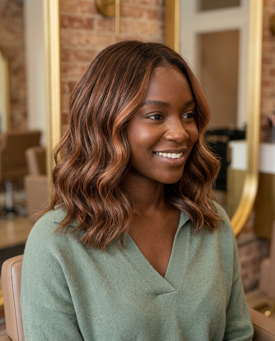 Chestnut Praline Babylights: Sun-Kissed Brunette 2026 long chestnut babylights with soft copper and toasted tan, fine hand-painted highlights for summer