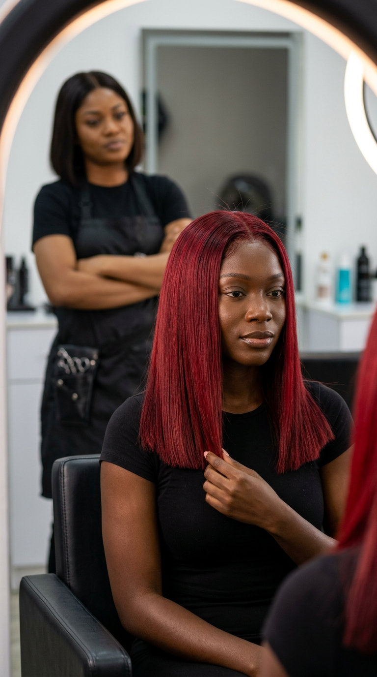 Crimson Siren Bob: Summer Haircut 2026 shoulder-length blunt haircut in deep crimson red for summer 2026