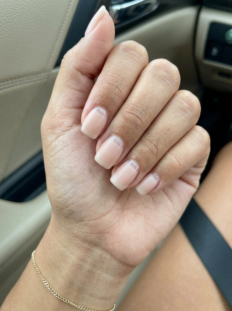 Cute Summer Nails 2026: Chic Nude Negative Space Cute summer nails 2026: Sheer nude negative space short square nails with a satin finish for a minimalist, chic look.