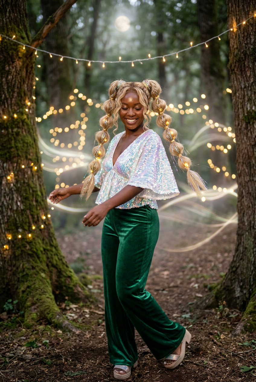 long dimensional blonde tinsel bubble braids with iridescent accents for festival 2026
