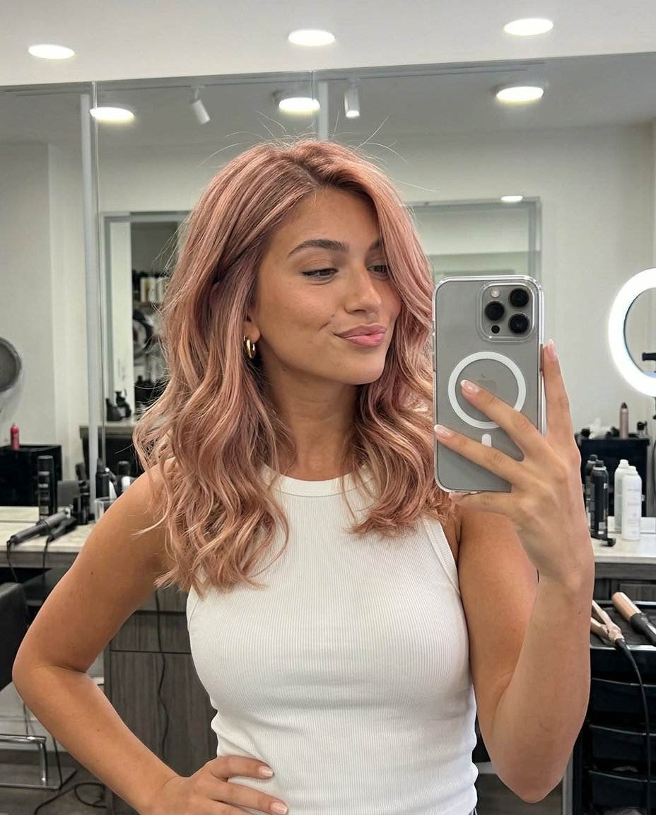 Rose Gold Highlights for Summer 2026 dusty rose gold highlights with champagne pink, foilayage technique for summer 2026