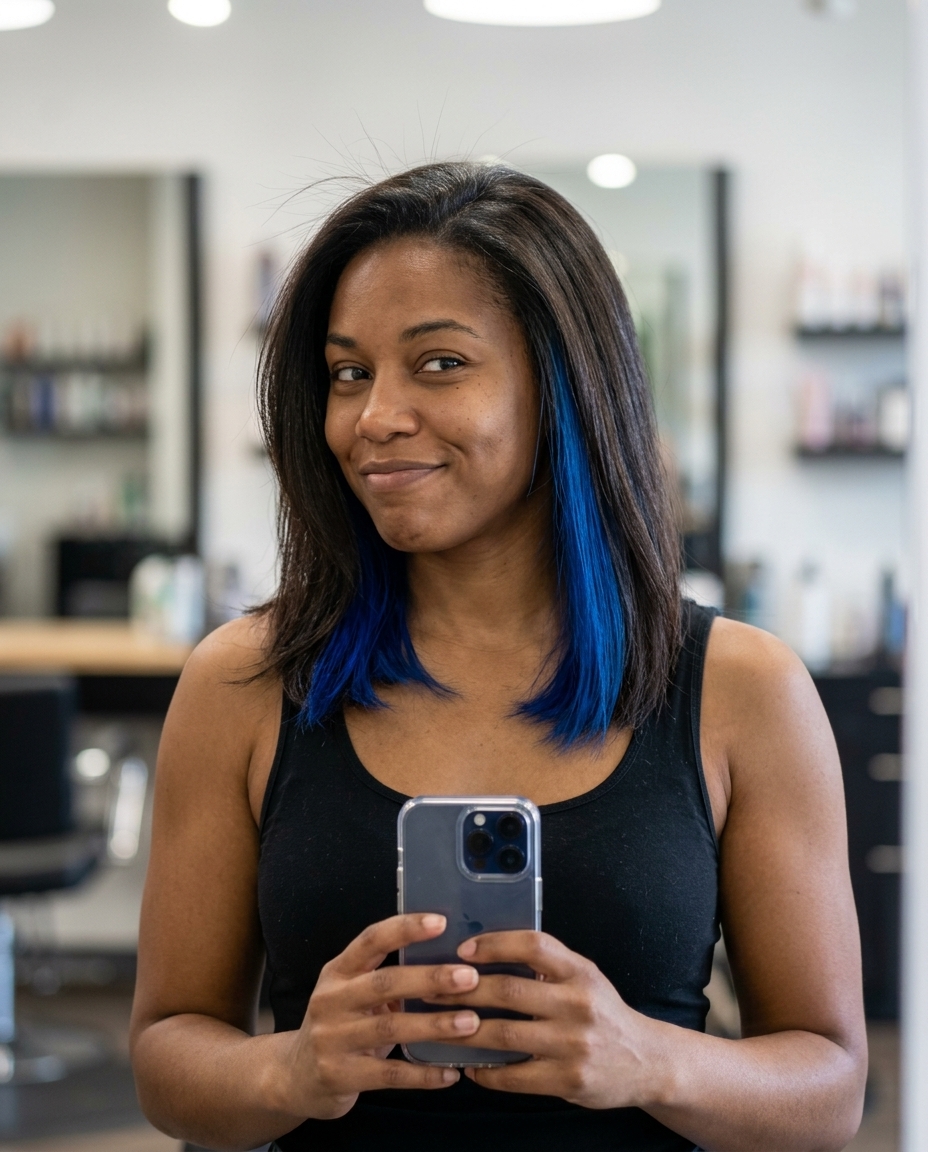 medium undercut electric blue peek-a-boo on deep espresso brunette for festival