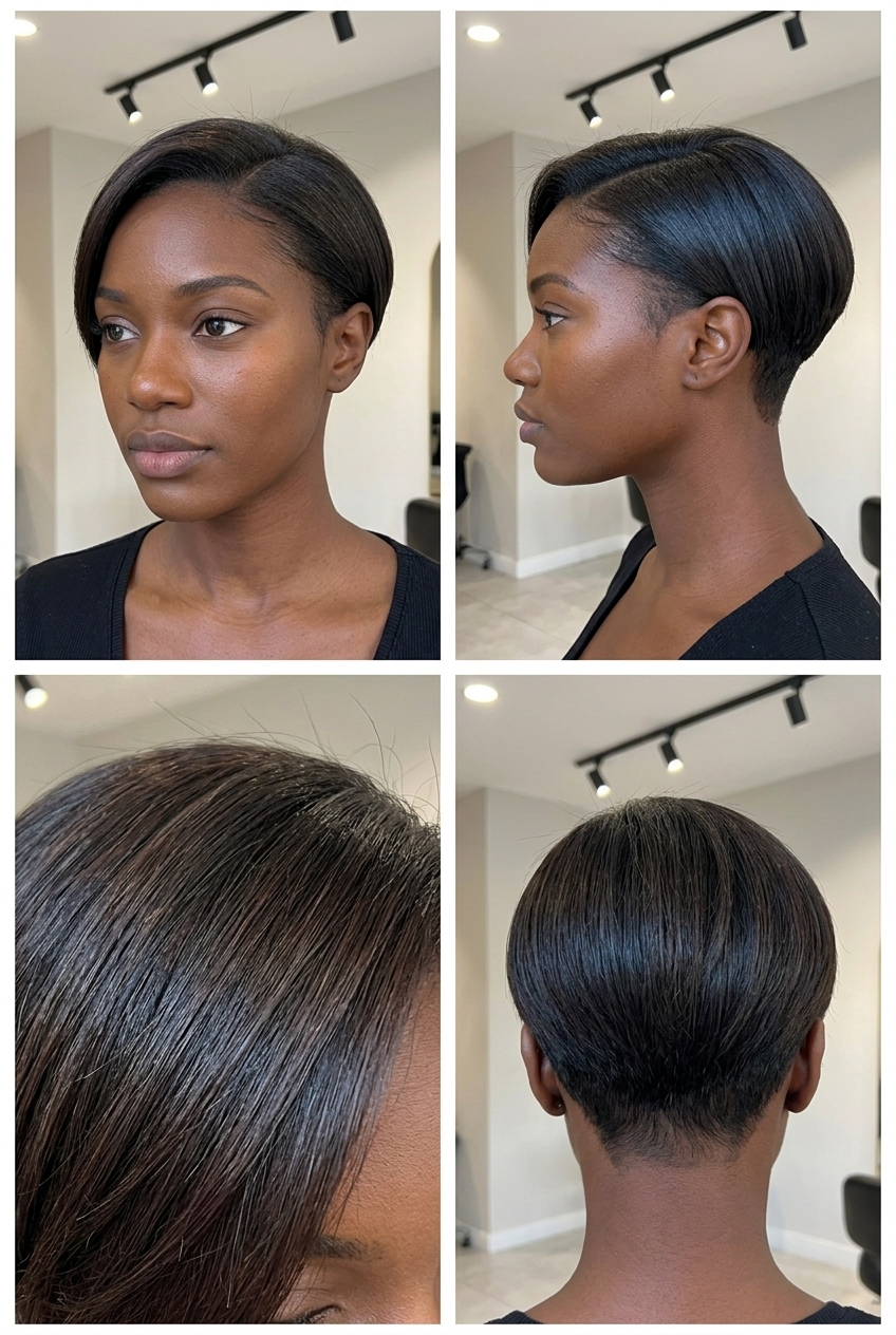 very short pixie haircut with undercut in espresso brown for bold looks