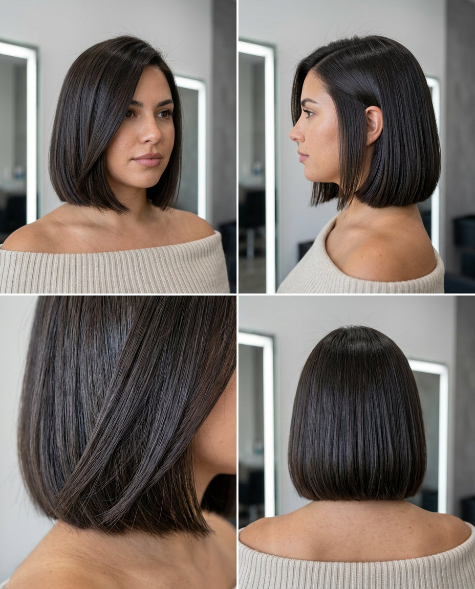chin-length espresso brunette textured bob with deep side part for summer 2026