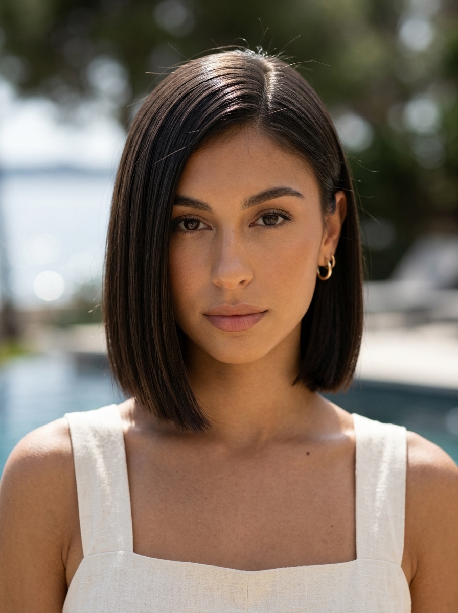 Espresso Gloss Minimalist Bob 2026 short minimalist bob haircut in Espresso Gloss with blunt ends and high-shine finish for office
