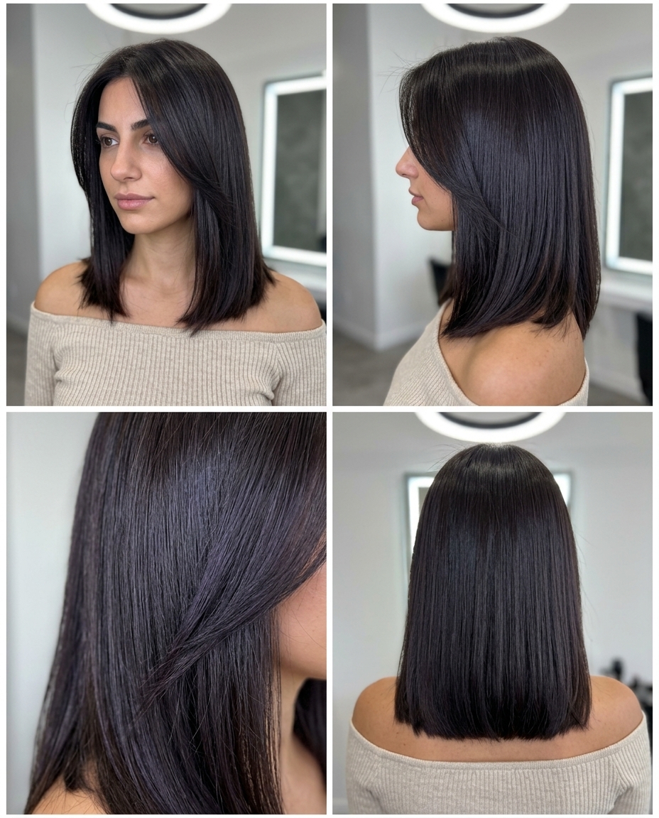 long espresso brunette with cool undertones and high-gloss finish, solid color — sophisticated summer liquid shine