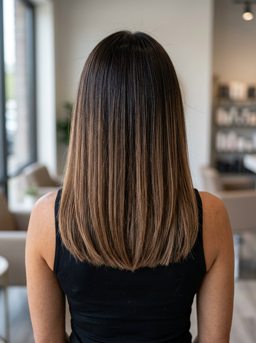 Espresso Melt Brunette 2026 long brunette hair color with espresso melt, no fringe β bold edgy style