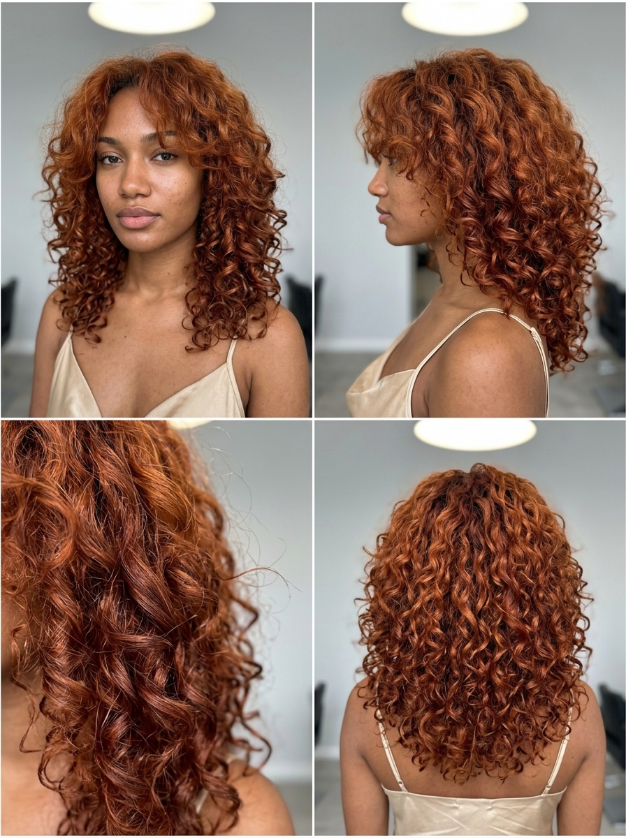 long fiery auburn cascade with rounded layers and face-framing pieces for bold summer curls